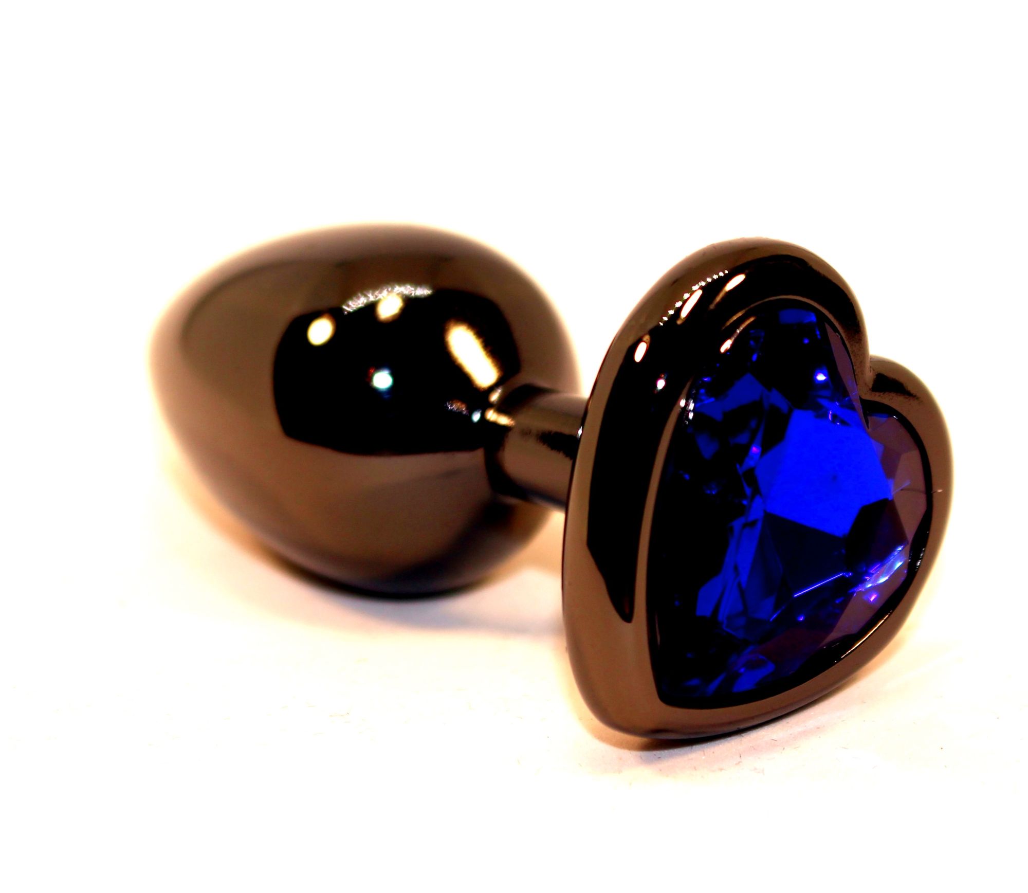 пробка анальная черная 7,5х2,8см с сердечком синий страз 47438-3mm в Сочи