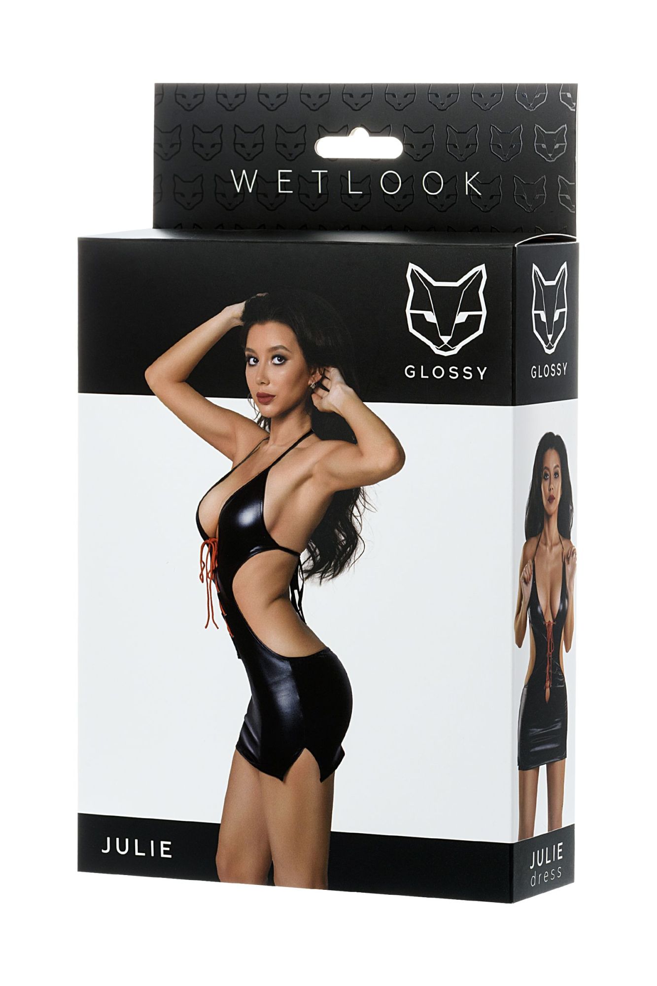 Эротическое платье glossy julie из материала wetlook с красной шнуровкой, черный, м в Сочи