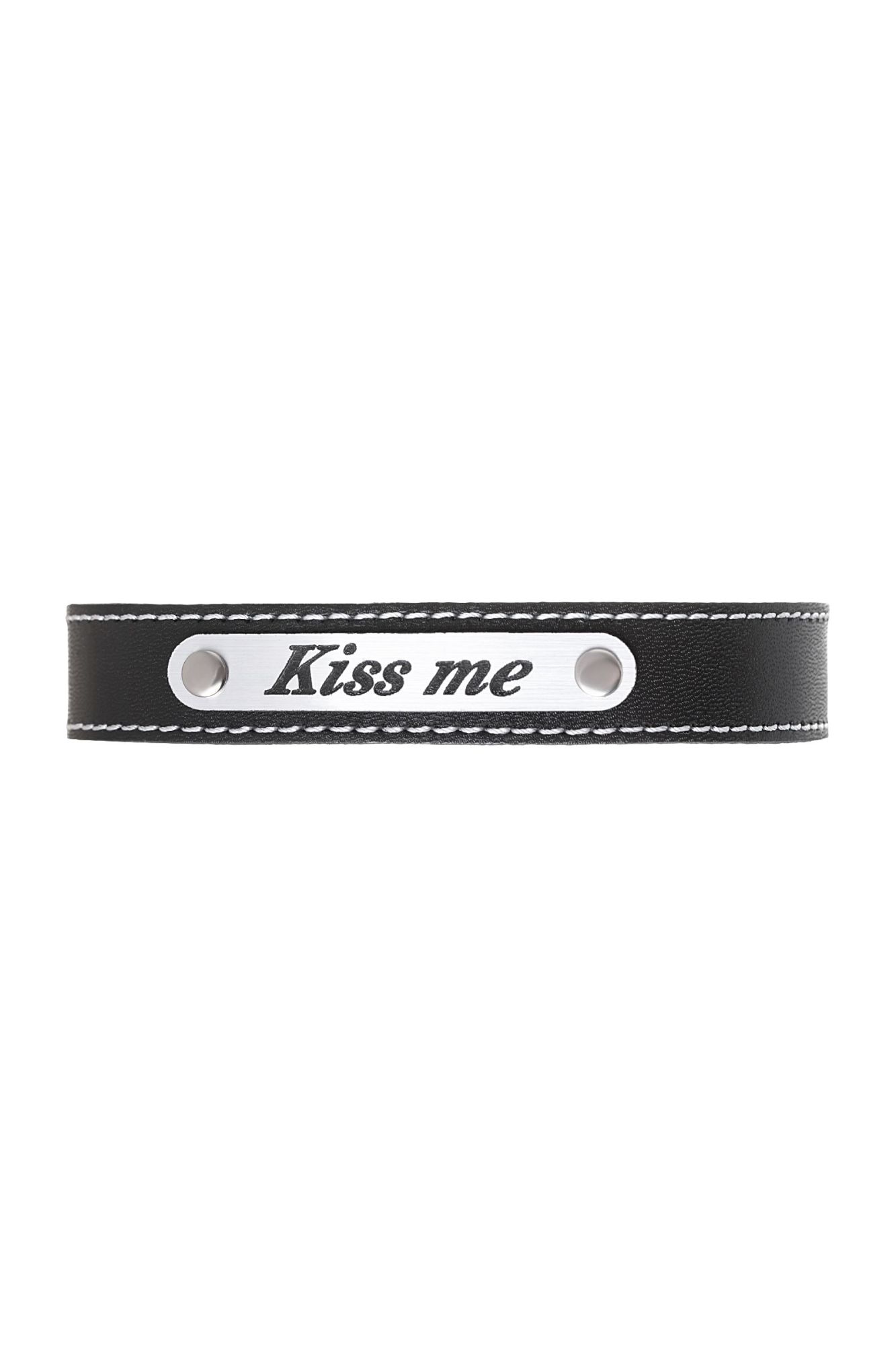 чокер штучки-дрючки «kiss me» с белой строчкой, кожанный, чёрный в Сочи