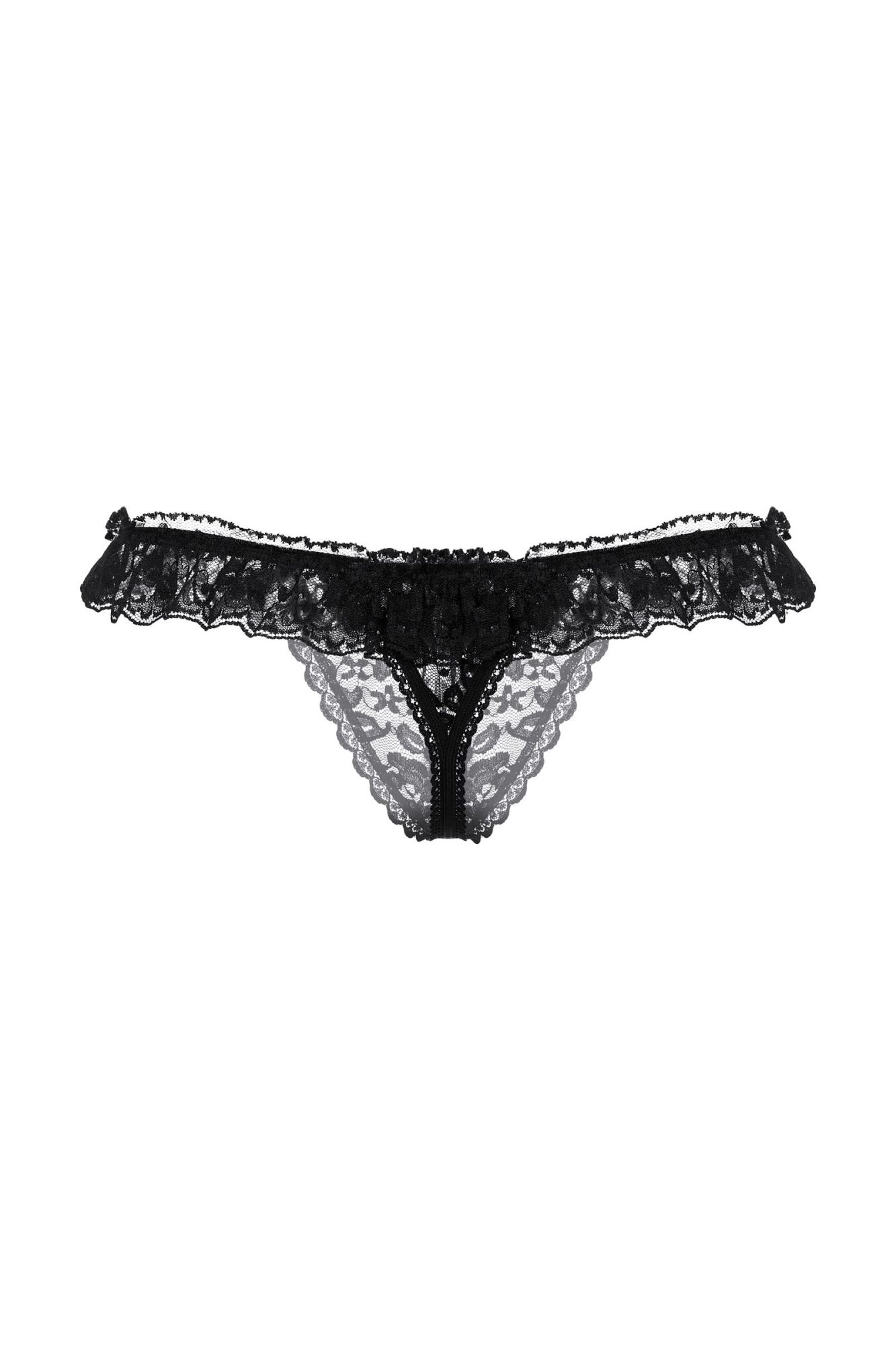 Эротическое стринги с кружевной рюшей открытые softline collection, черный, s/l в Сочи