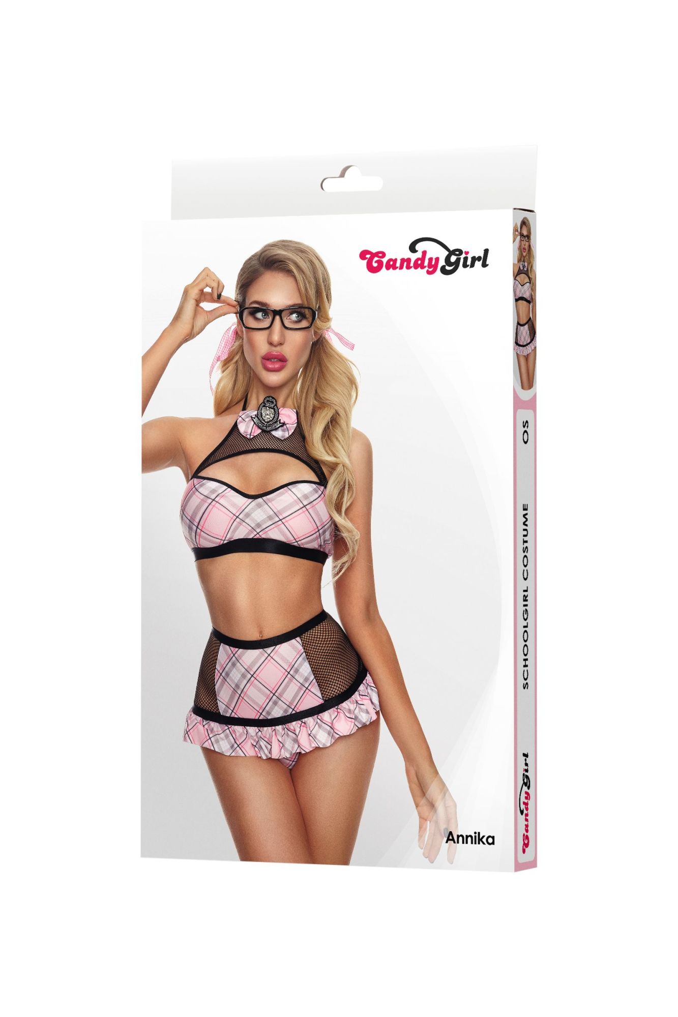 Эротическое костюм школьницы candy girl annika (топ, трусики, значок, очки, аксессуары) розовый, os в Сочи