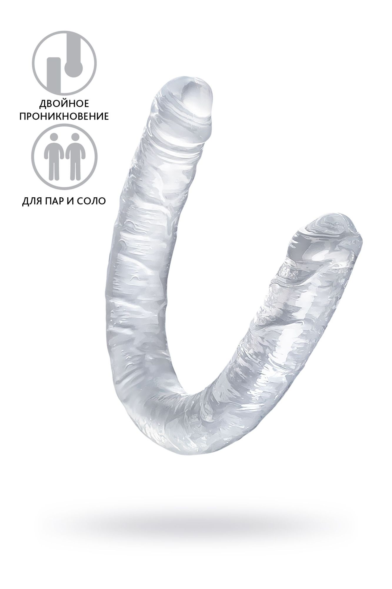 фаллоимитатор двусторонний toyfa double dildo, tpr, прозрачный, 40 см в Сочи