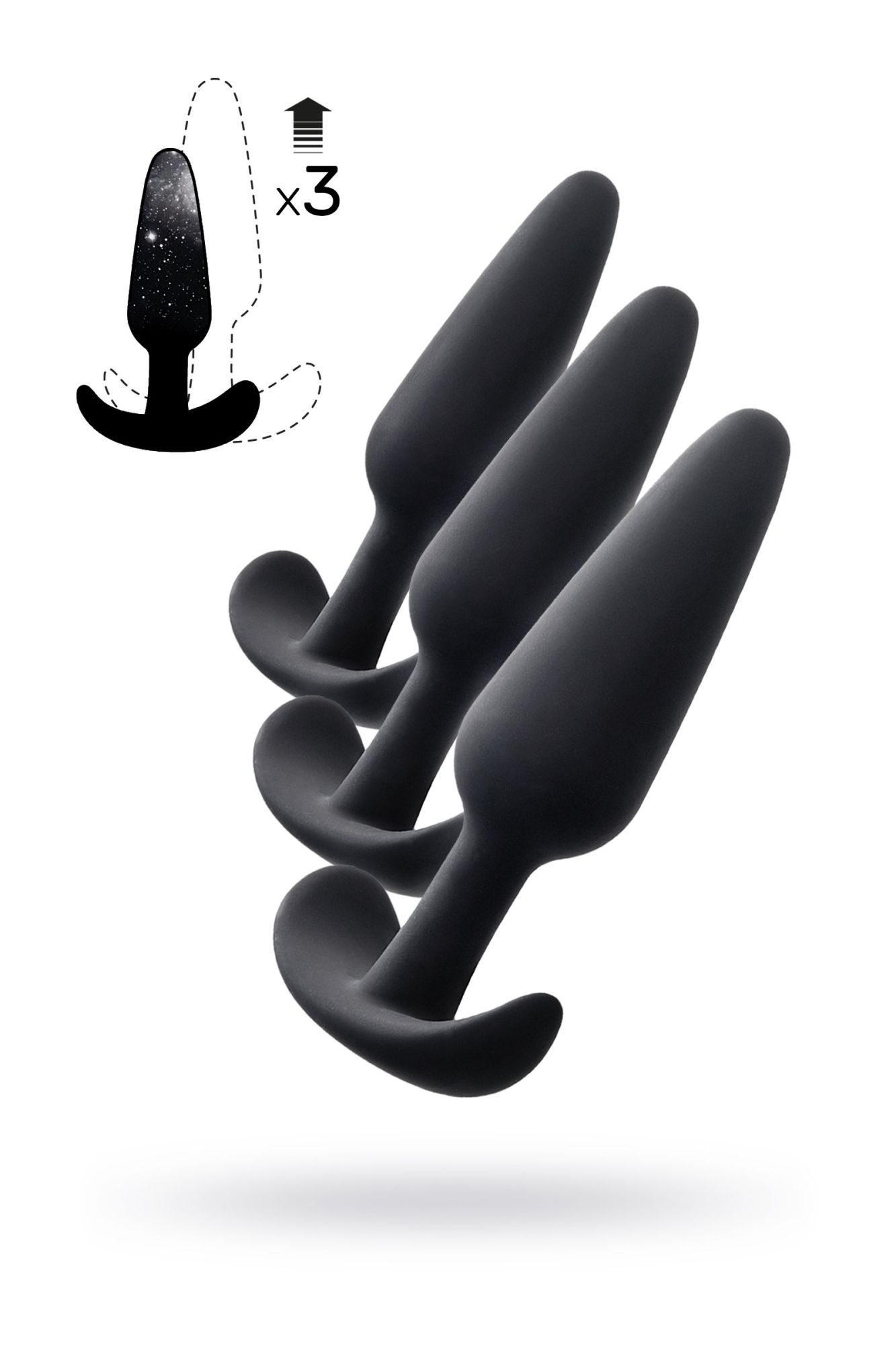 набор анальных втулок toyfa popo pleasure eridani, силикон, черный, 3 шт. в Сочи