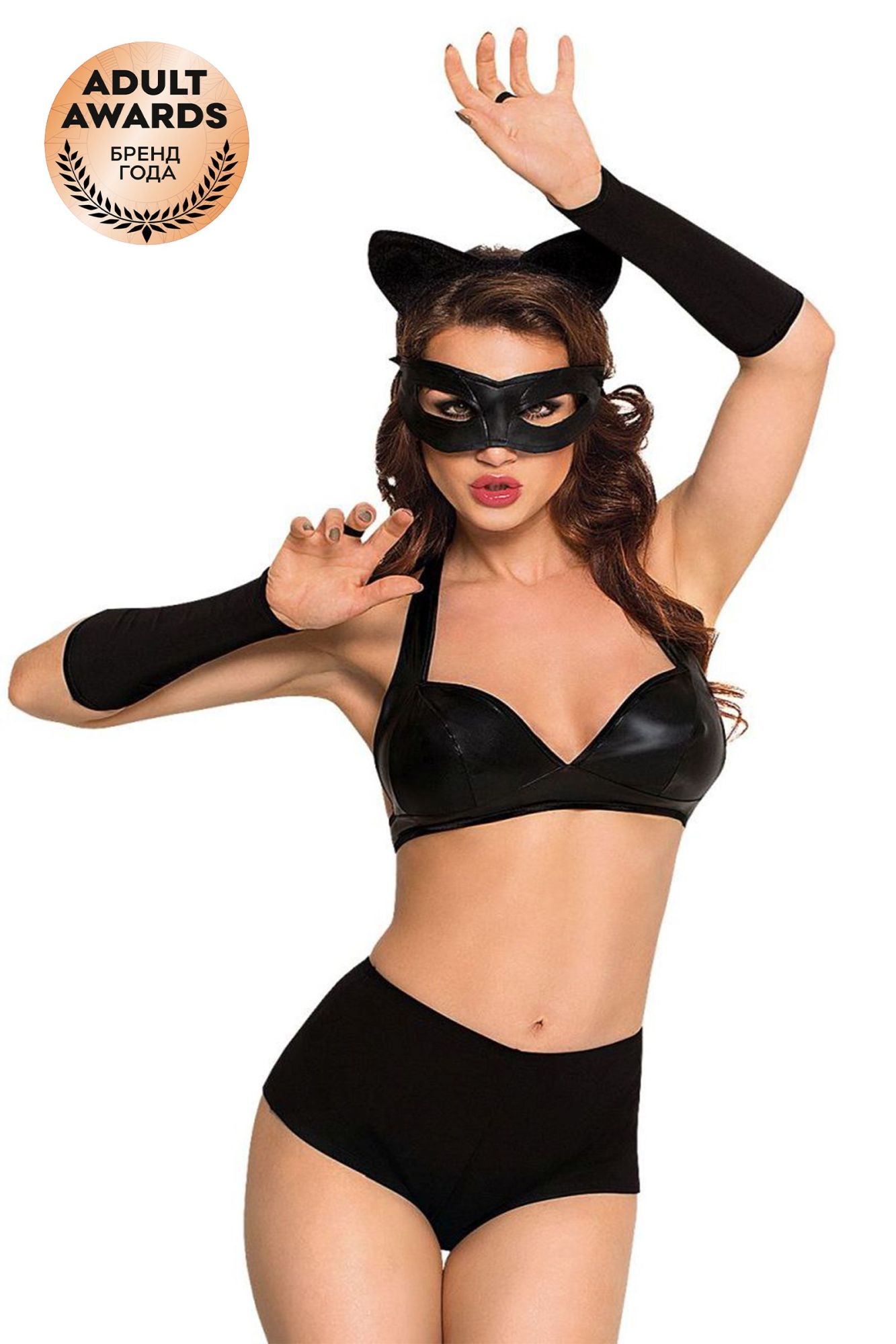 Эротическое костюм softline collection catwoman (бюстгальтер,шортики,головной убор,маска,перчатки), черный, s в Сочи