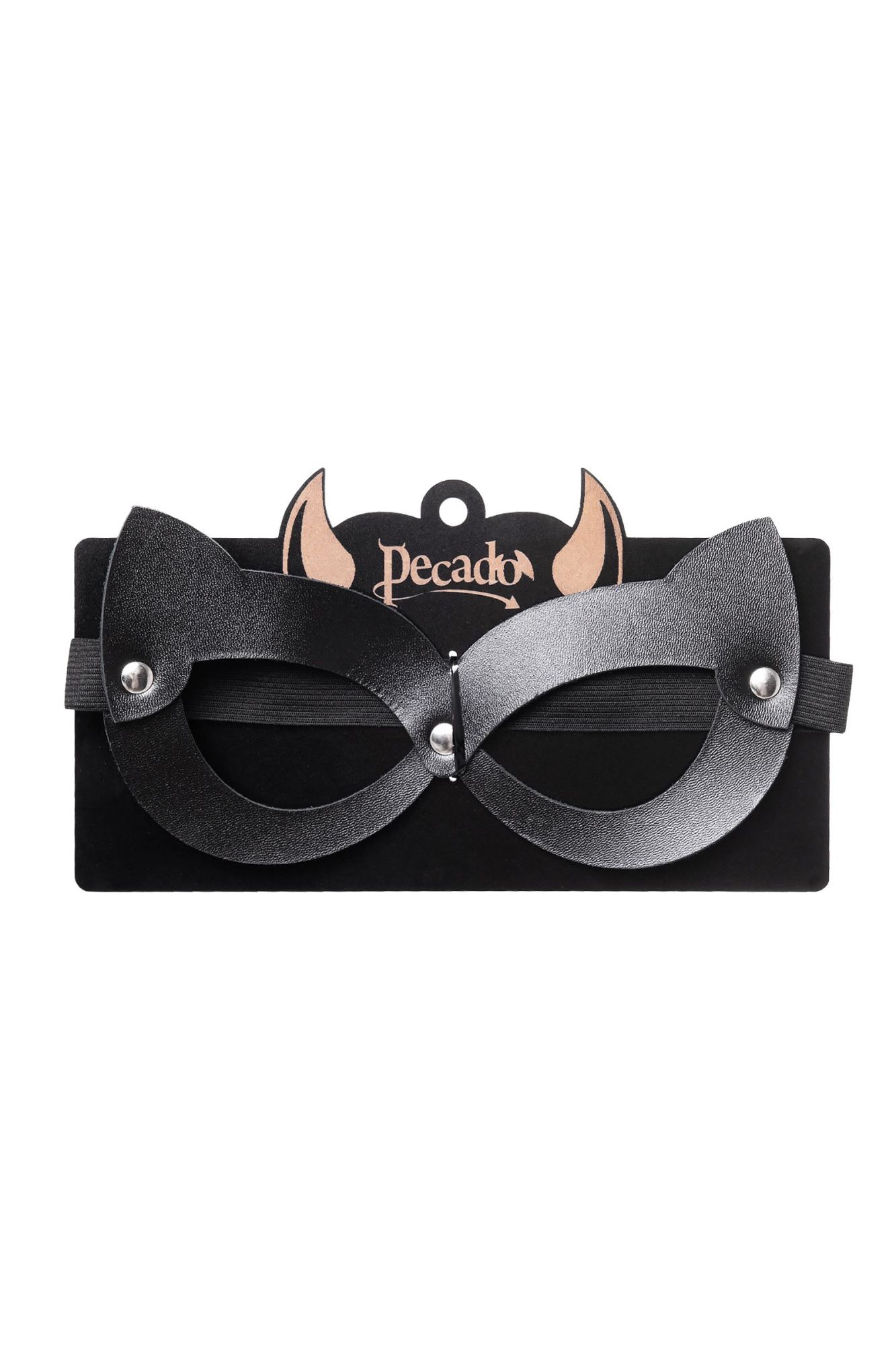 маска pecado bdsm, с ушками кошки открытая, натуральная кожа, чёрная в Сочи
