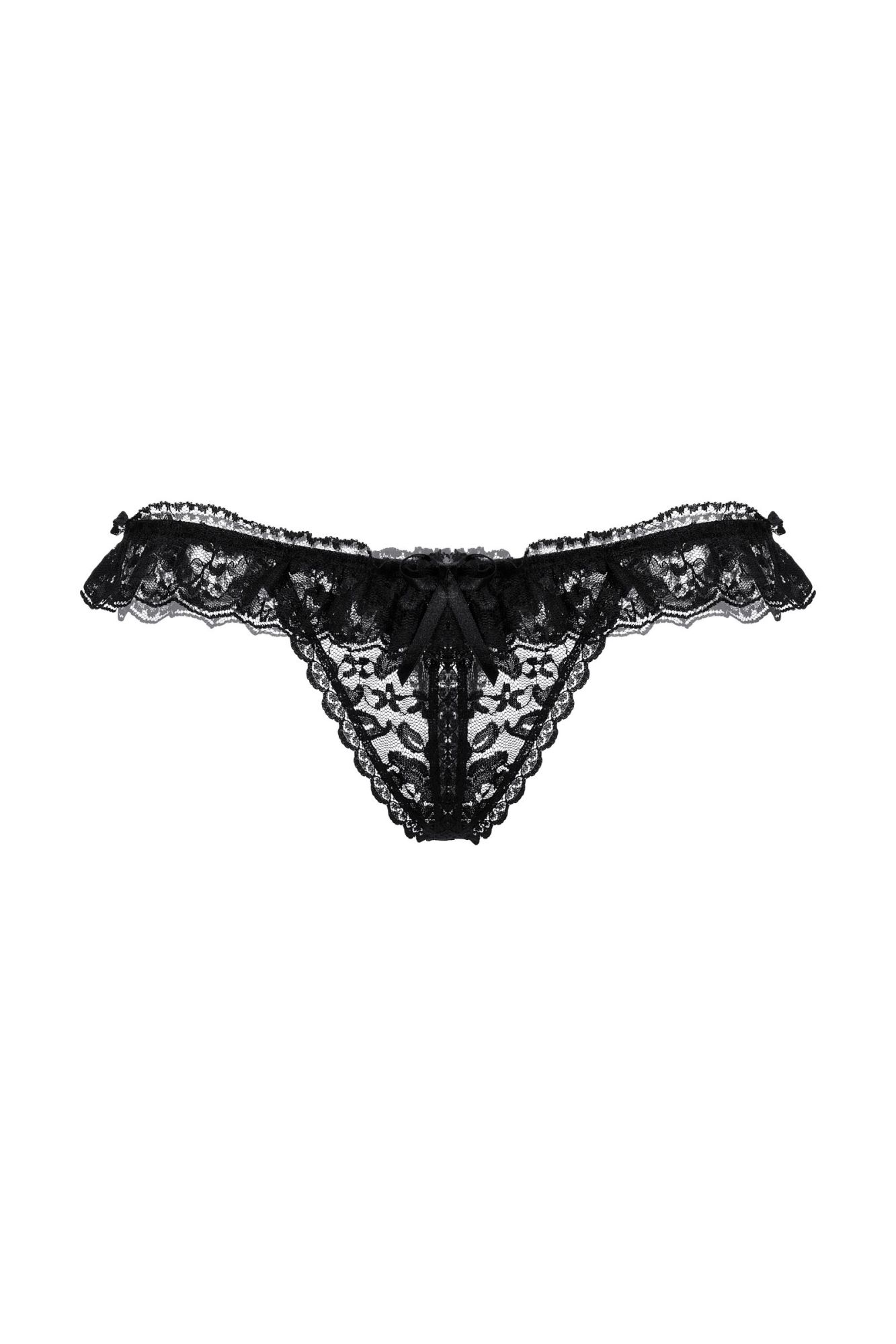 Эротическое стринги с кружевной рюшей открытые softline collection, черный, s/l в Сочи