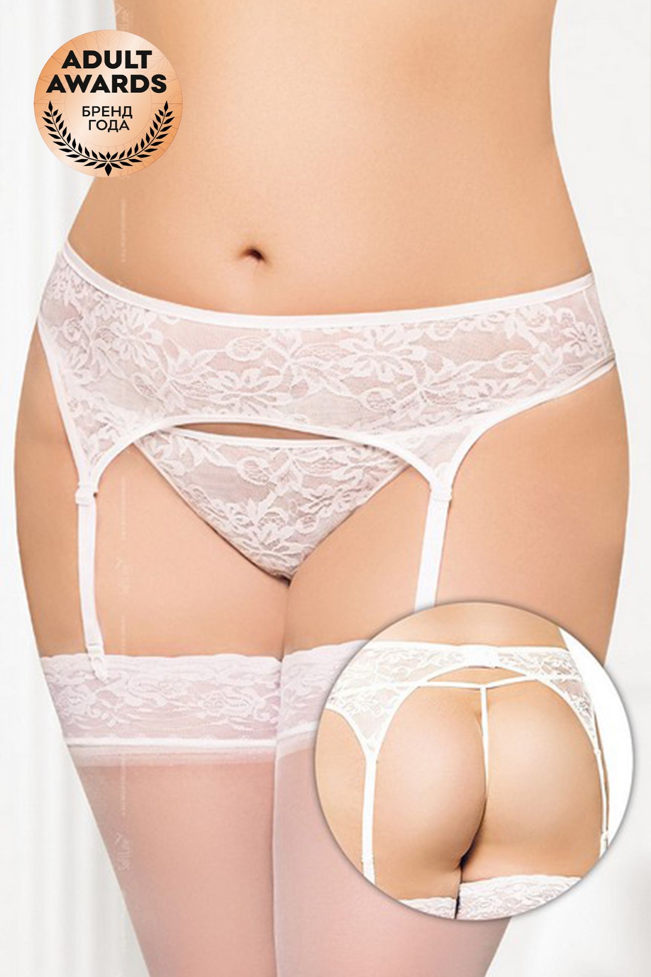Эротическое пояс для чулок и стринги кружевные softline collection, белый, xxxl в Сочи